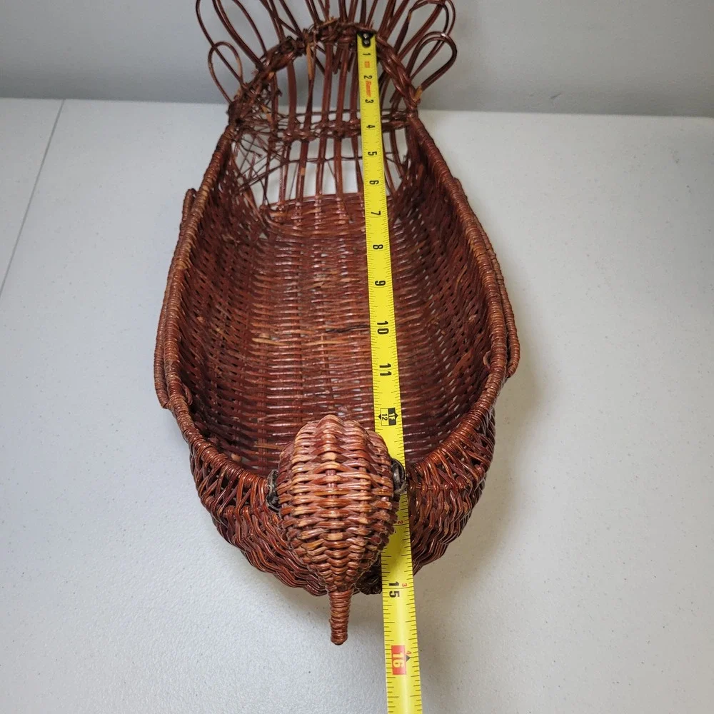 Turkey Roll Bread Basket Vintage Wicker Thanksgiving Brown Handwoven 15 Inch
